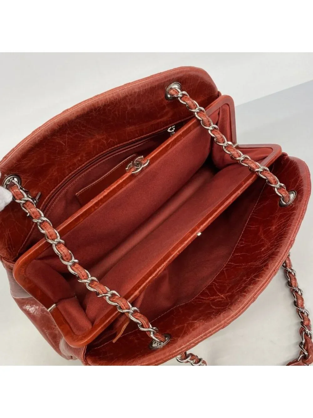Chanel Shoulder Bag Quilted Leather Red Silver